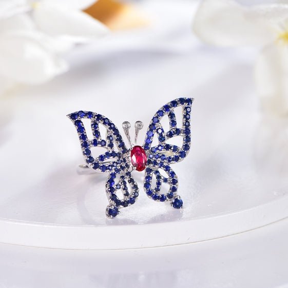 18K gold gemstone ring butterfly with ruby sapphire KR33103 Kirin Jewelry