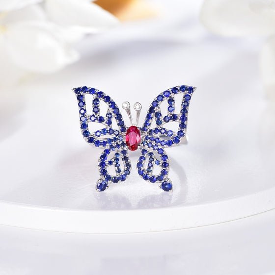 18K gold gemstone ring butterfly with ruby sapphire KR33103 Kirin Jewelry