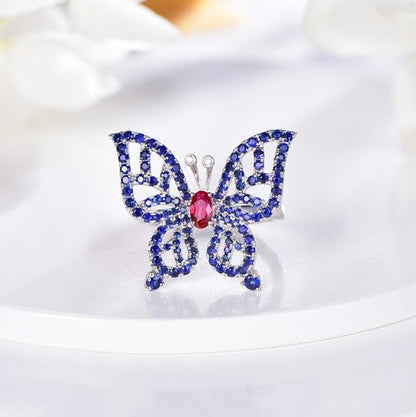 18K gold gemstone ring butterfly with ruby sapphire KR33103 Kirin Jewelry