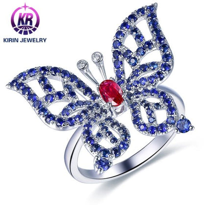 18K gold gemstone ring butterfly with ruby sapphire KR33103 Kirin Jewelry