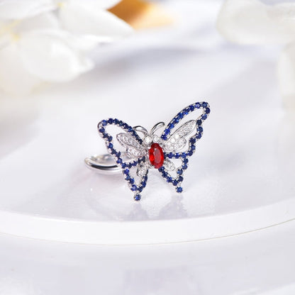 18K gold gemstone ring butterfly with ruby sapphire diamond_KR33106 Kirin Jewelry