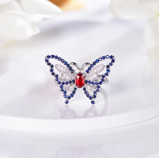 18K gold gemstone ring butterfly with ruby sapphire diamond_KR33106 Kirin Jewelry