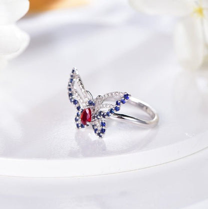 18K gold gemstone ring butterfly with ruby sapphire diamond KR40204 Kirin Jewelry