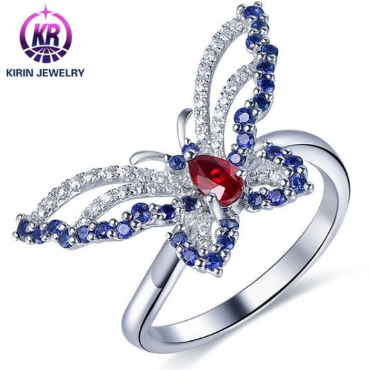 18K gold gemstone ring butterfly with ruby sapphire diamond_KR40204 Kirin Jewelry