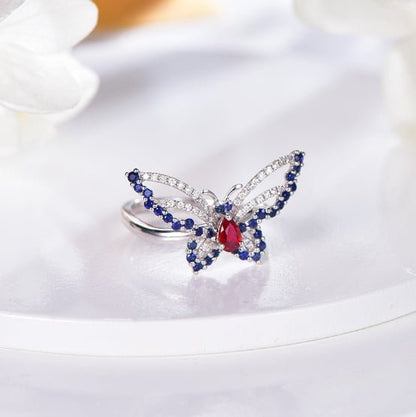 18K gold gemstone ring butterfly with ruby sapphire diamond KR40204 Kirin Jewelry