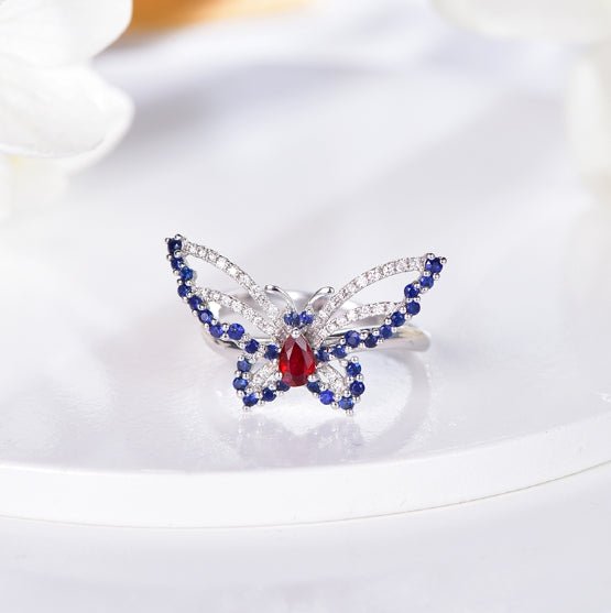 18K gold gemstone ring butterfly with ruby sapphire diamond KR40204 Kirin Jewelry