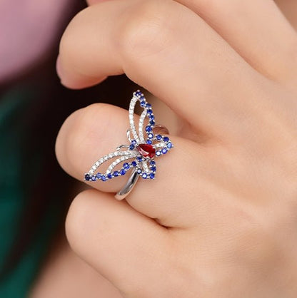 18K gold gemstone ring butterfly with ruby sapphire diamond KR40204 Kirin Jewelry