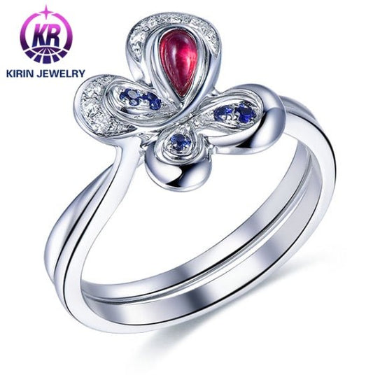 18K gold gemstone ring butterfly with ruby sapphire diamond_KR40209 Kirin Jewelry