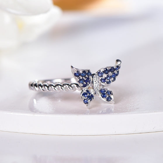 18K gold gemstone ring butterfly with sapphire diamond KR40207 Kirin Jewelry