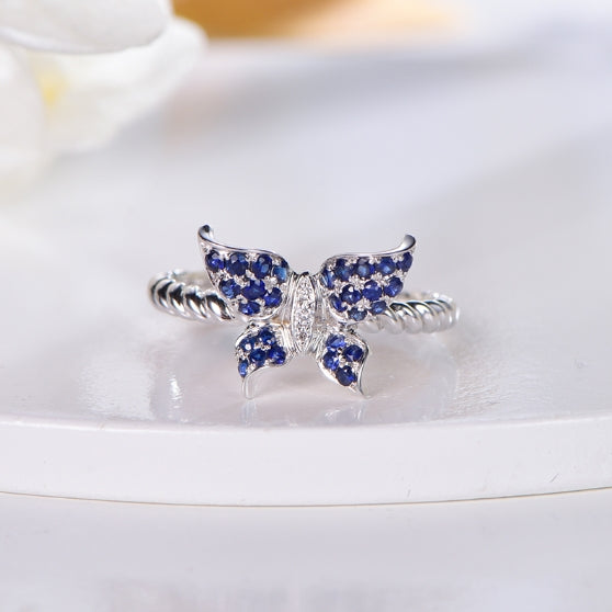 18K gold gemstone ring butterfly with sapphire diamond KR40207 Kirin Jewelry