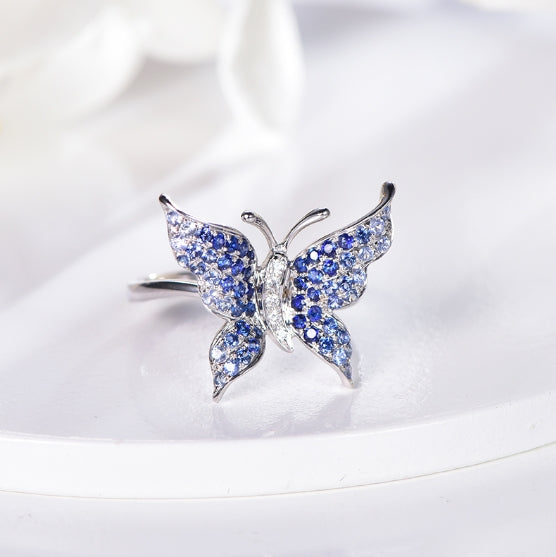 18K gold gemstone ring butterfly with sapphire diamond KR40601 Kirin Jewelry