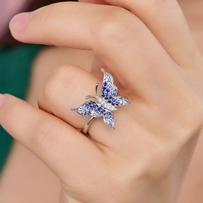 18K gold gemstone ring butterfly with sapphire diamond KR40601 Kirin Jewelry