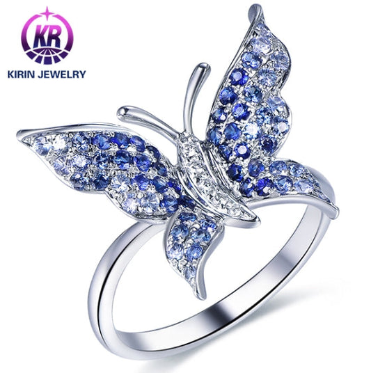 18K gold gemstone ring butterfly with sapphire diamond_KR40601 Kirin Jewelry