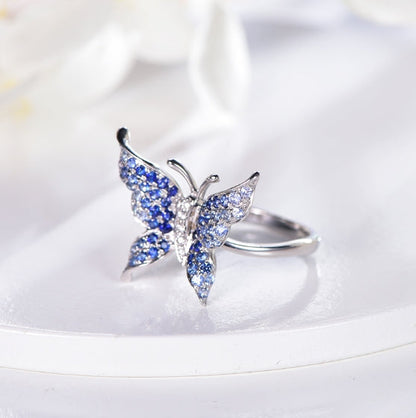 18K gold gemstone ring butterfly with sapphire diamond KR40601 Kirin Jewelry