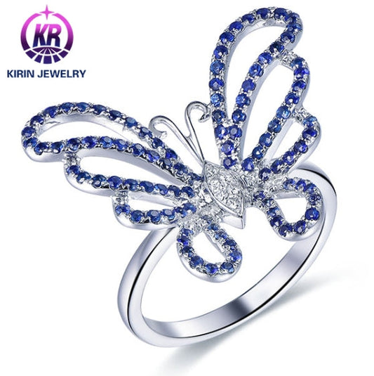 18K gold gemstone ring fashionable_butterfly with sapphire diamond_KR40202 Kirin Jewelry