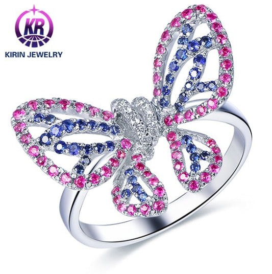 18K gold gemstone ring for party_butterfly with ruby sapphire diamond_KR33107 Kirin Jewelry