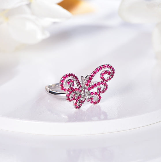 18K gold gemstone ring for party_butterfly with ruby diamond KR40201 Kirin Jewelry