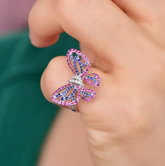 18K gold gemstone ring for party_butterfly with ruby sapphire diamond KR33107 Kirin Jewelry