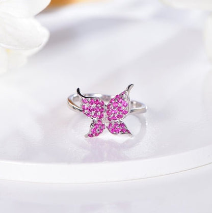 18K gold gemstone ring for women_butterfly with ruby diamond_KR40203 Kirin Jewelry