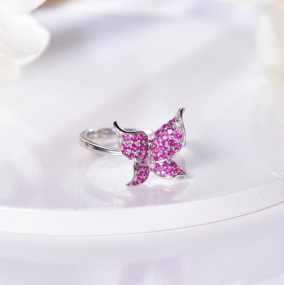 18K gold gemstone ring for women_butterfly with ruby diamond_KR40203 Kirin Jewelry