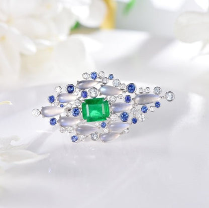 18K gold gemstone ring triangle with sapphire emerald diamond KR41403 Kirin Jewelry