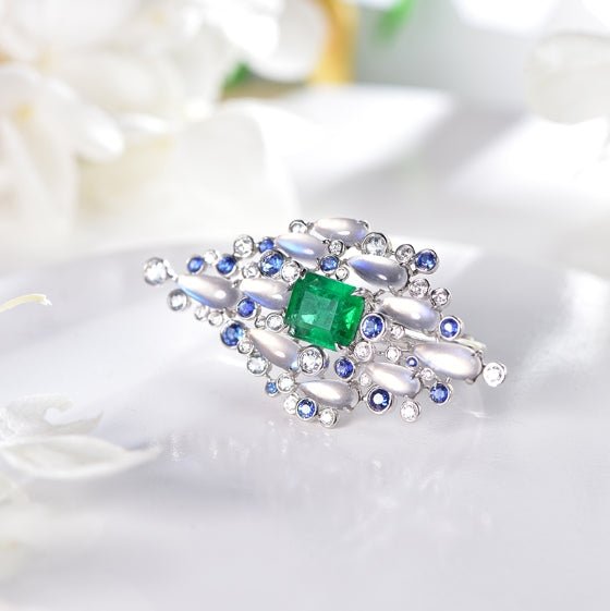 18K gold gemstone ring triangle with sapphire emerald diamond KR41403 Kirin Jewelry