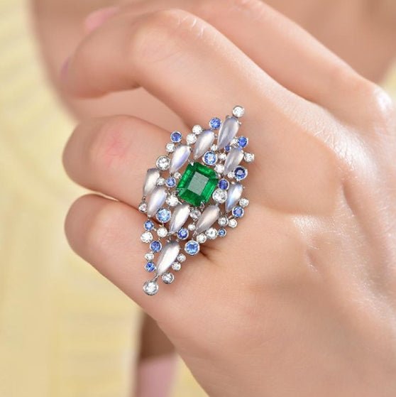 18K gold gemstone ring triangle with sapphire emerald diamond KR41403 Kirin Jewelry