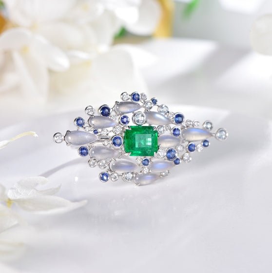 18K gold gemstone ring triangle with sapphire emerald diamond KR41403 Kirin Jewelry