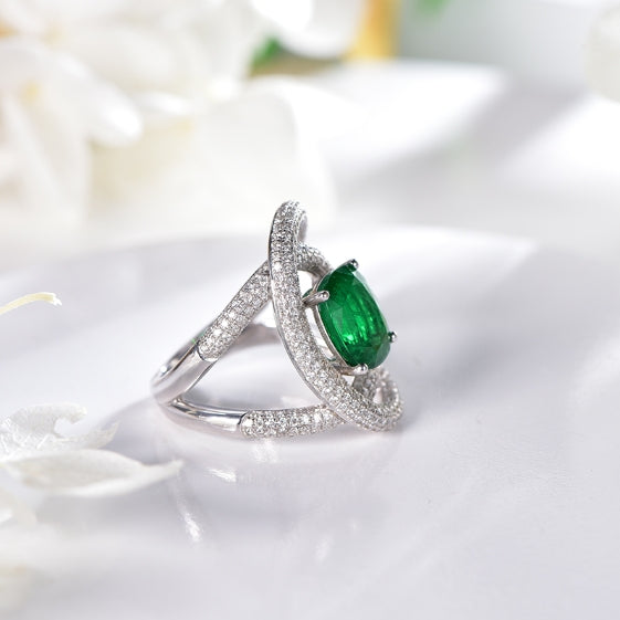 18K gold gemstone ring with emerald diamond KR41402 Kirin Jewelry