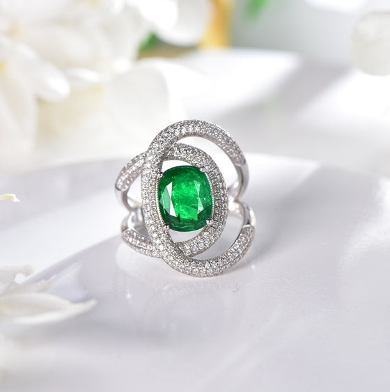 18K gold gemstone ring with emerald diamond KR41402 Kirin Jewelry