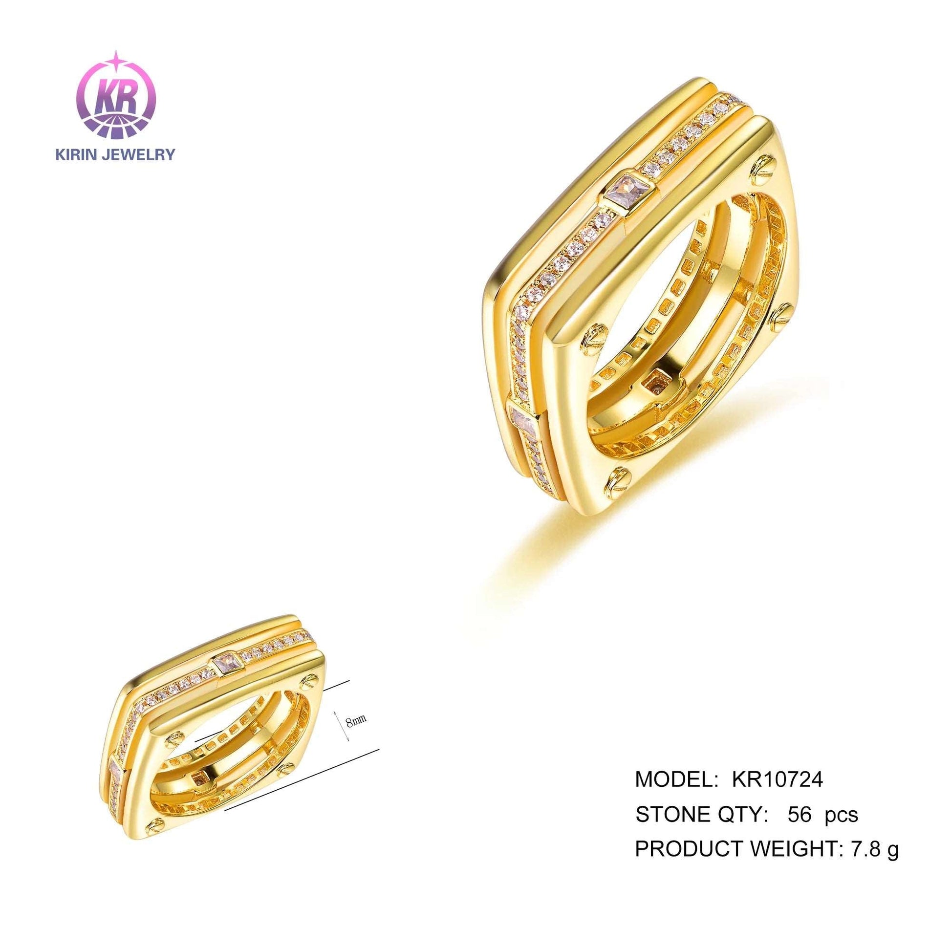 18k Gold Plated Geometric Multilayered 3A White Cubic Zirconia brass Ring Kirin Jewelry