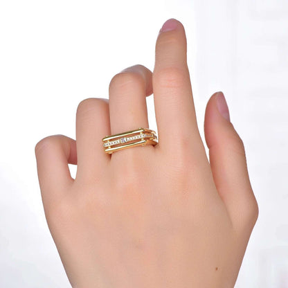 18k Gold Plated Geometric Multilayered 3A White Cubic Zirconia brass Ring Kirin Jewelry