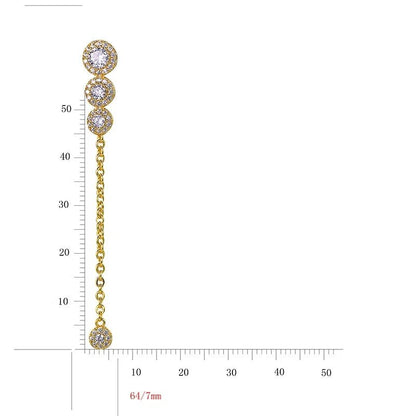 18k gold 3ball chain earring ladies luxury full diamond tassel long earrings long chain pendant earrings Kirin Jewelry