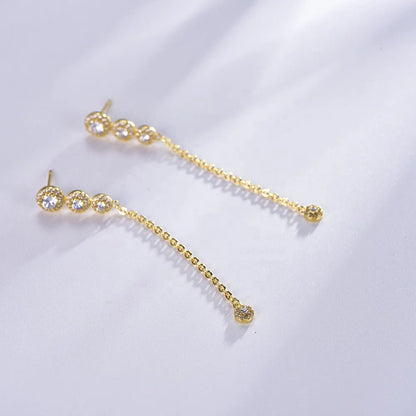 18k gold 3ball chain earring ladies luxury full diamond tassel long earrings long chain pendant earrings Kirin Jewelry