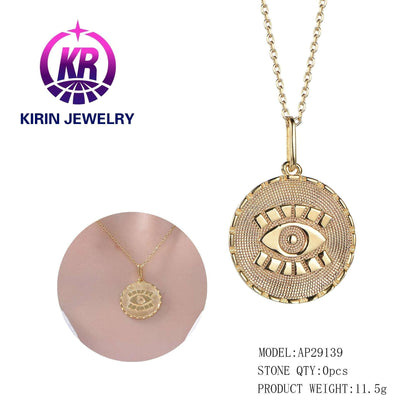 18k gold chain evil eye necklace charms evil eye necklace pendant gold plated evil eye pendant Kirin Jewelry