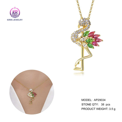 18k gold peacock pendant lovely bird shaped animal pendants gold bird animal stones pendant necklace Kirin Jewelry