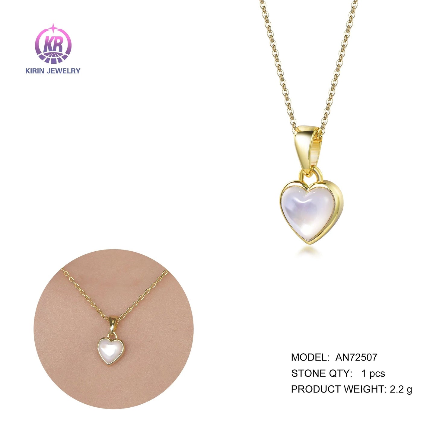 18k gold pendant mother of pearl and gold chain necklace shell pearl necklace heart big pearl necklace Kirin Jewelry