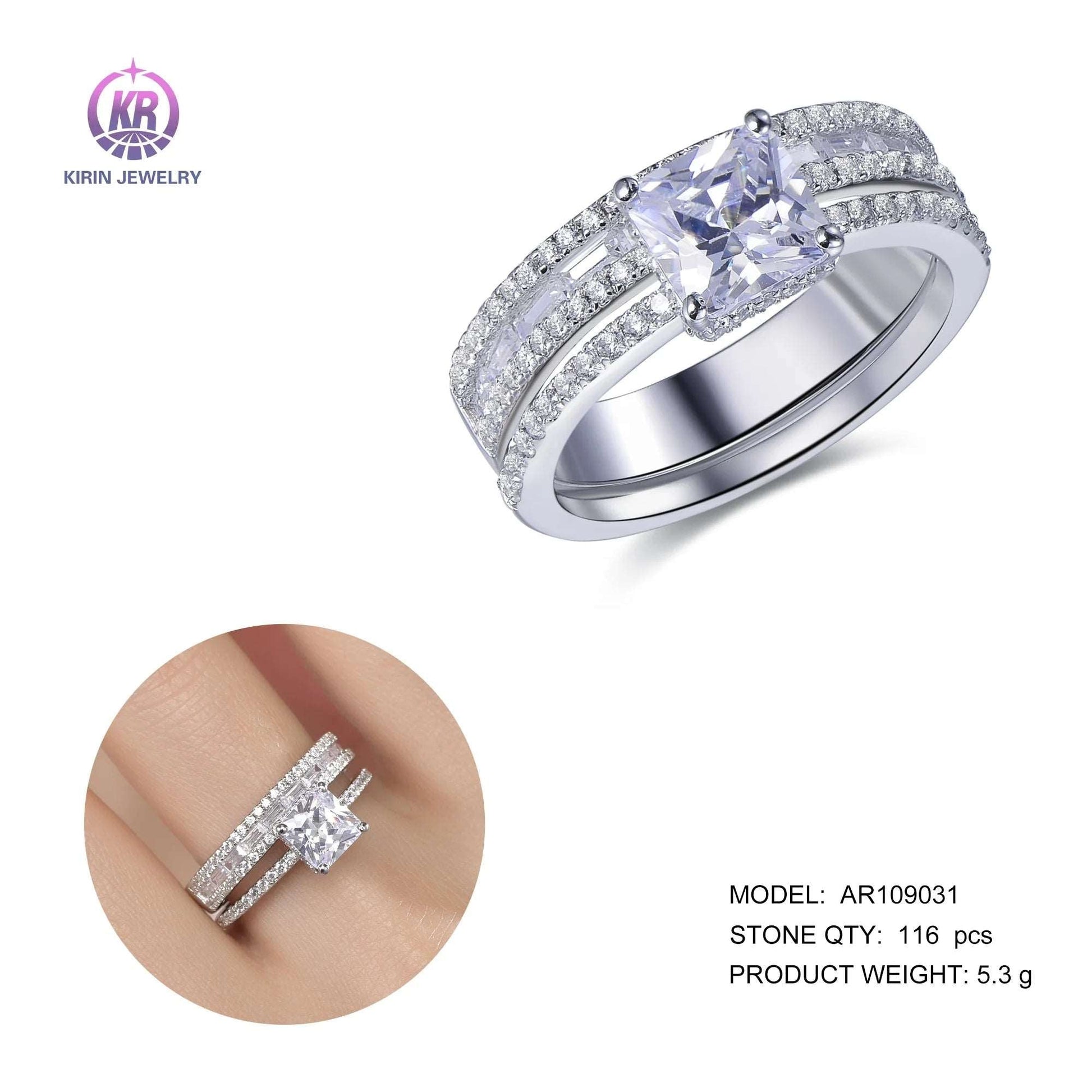 18k white gold wedding ring 925 silver engagement rings set 925 wedding ring set Kirin Jewelry