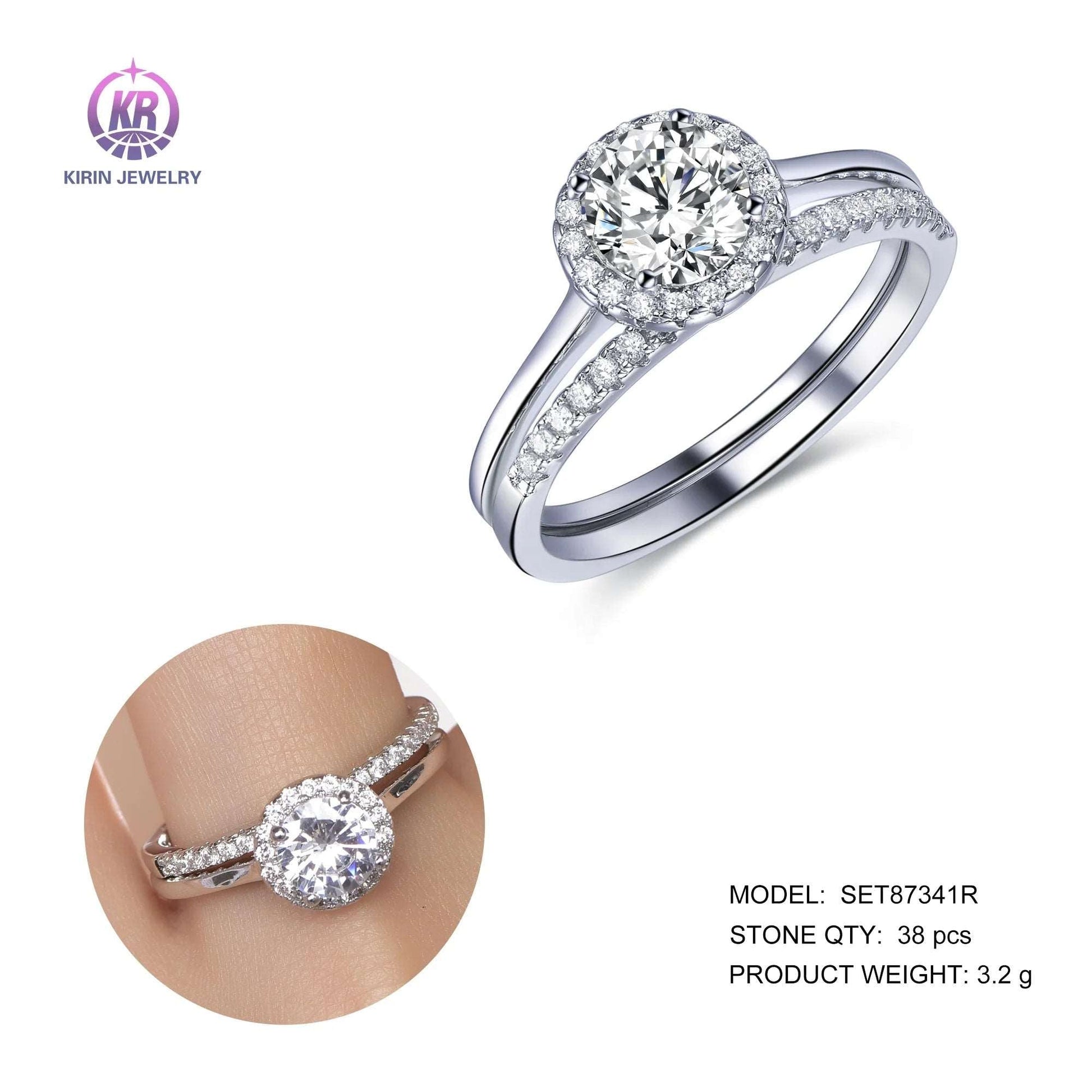 18k white gold wedding ring 925 silver engagement rings set 925 wedding ring set Kirin Jewelry