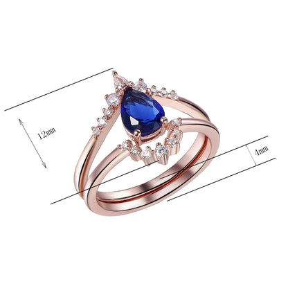 2 piece 925 engagement ring set dark blue diamond rose gold plating womens wedding rings Kirin Jewelry