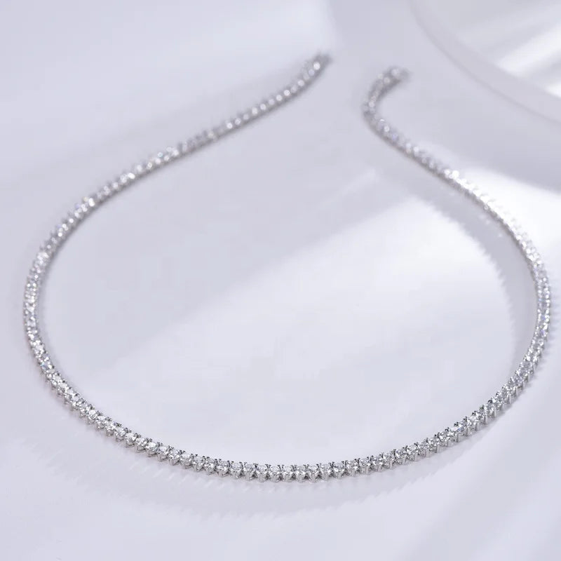 3mm 4mm 5mm Round Cubic Zirconia Tennis Chain 18K White Gold Plated Tennis Necklace for Men Diamond Chain Necklace for Women Kirin Jewelry