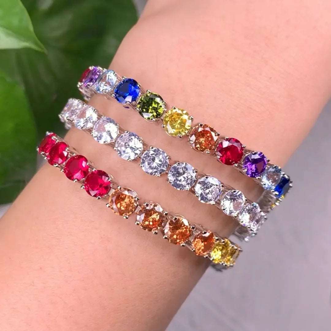5A CZ Silver Bracelets Multi-Gemstone Rainbow Diamond Tennis Bracelets for Women Kirin Jewelry