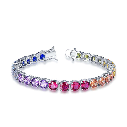 5A CZ Silver Bracelets Multi-Gemstone Rainbow Diamond Tennis Bracelets for Women Kirin Jewelry