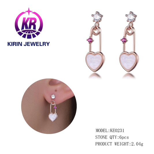 925 Rose Gold Plated Heart Lock Drop Earrings for Women Earring Kirin Jewelry