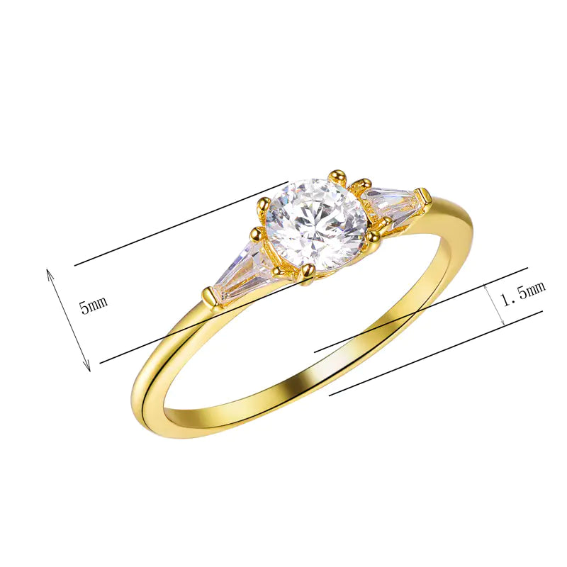 925 Sterling Silver Gold Plated 3 Stone Engagement Rings for Women luxury Ring Jewelry