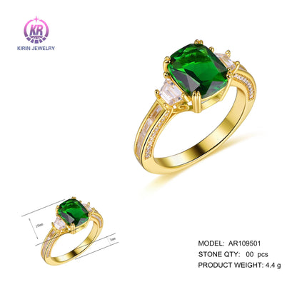 fashion 925 Sterling Silver Square Green Emerald Engagement Rings for women ring jewelry