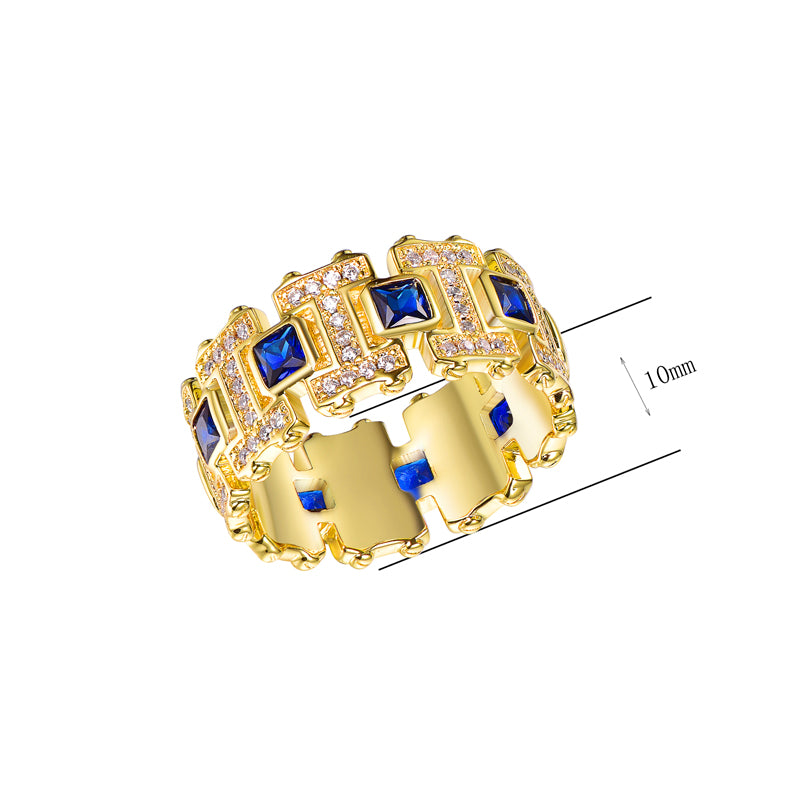 925 Silver Gold Plated Princess Cut Created Sapphire Engagement Band Ring