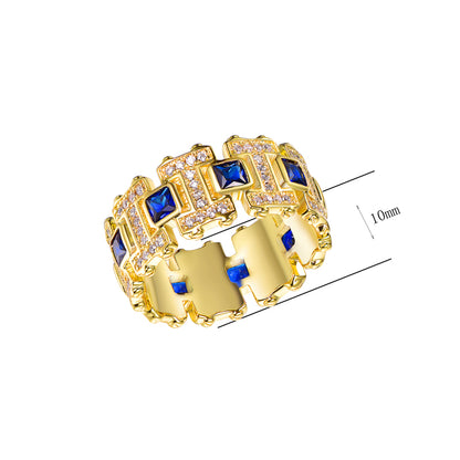 925 Silver Gold Plated Princess Cut Created Sapphire Engagement Band Ring