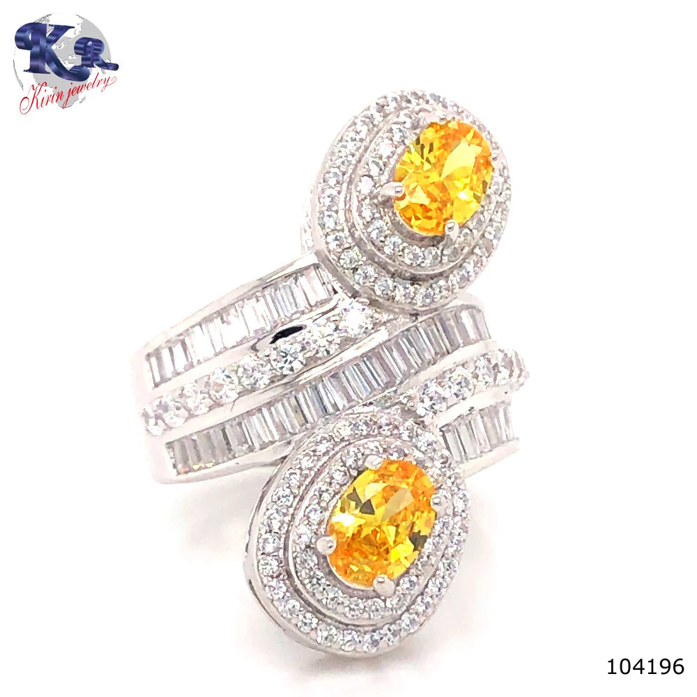 925 Silver Newest Rhodium Plated Two Big Stone Ring Design Jewelry Women Kirin Jewelry