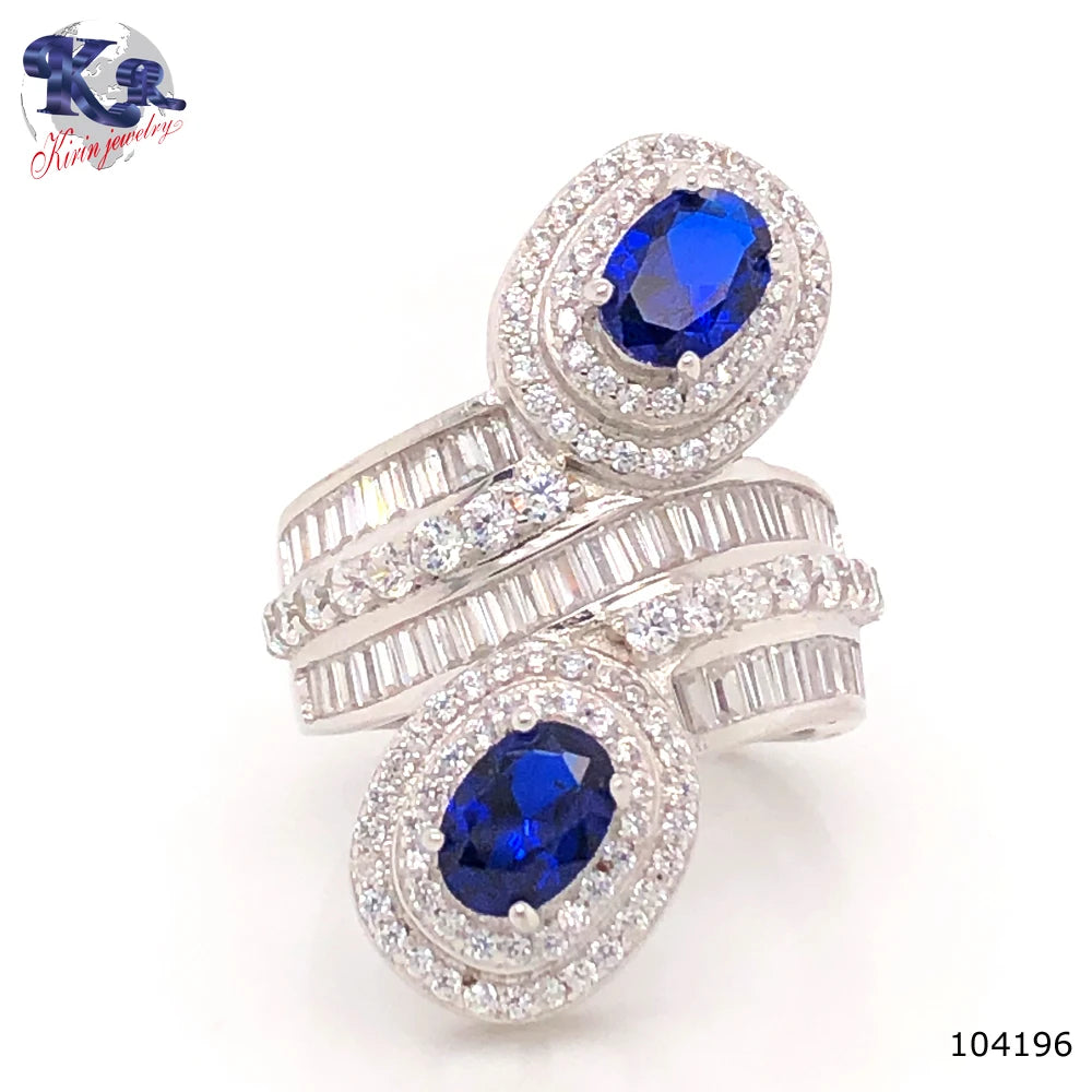 925 Silver Newest Rhodium Plated Two Big Stone Ring Design Jewelry Women Kirin Jewelry